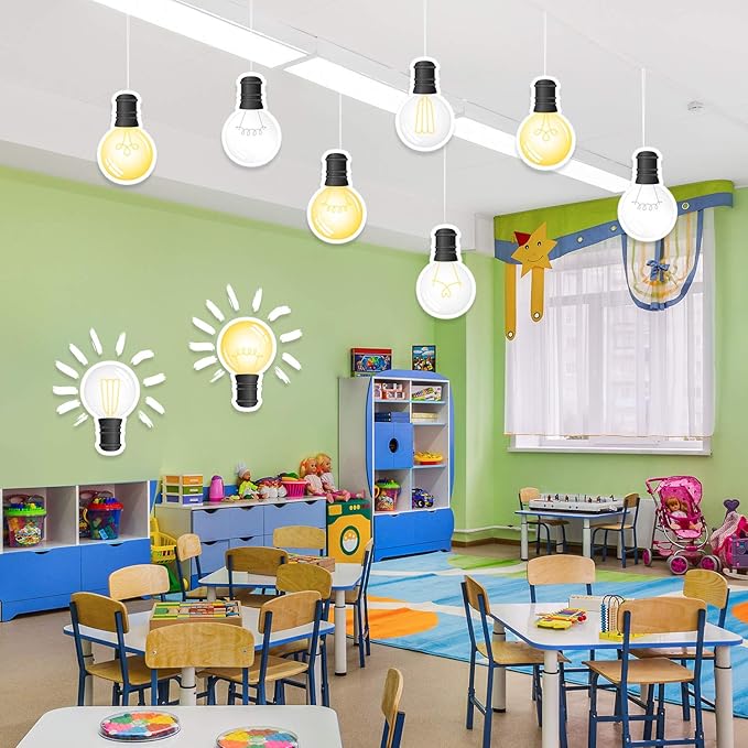 Outus 45 Pcs Back to School Light Bulb Cutouts Bulletin Board Decorations Bright Industrial Chic Light Bulb Cutouts with Glue Point for Classroom Bedroom Festive Event Holiday Party Decorations