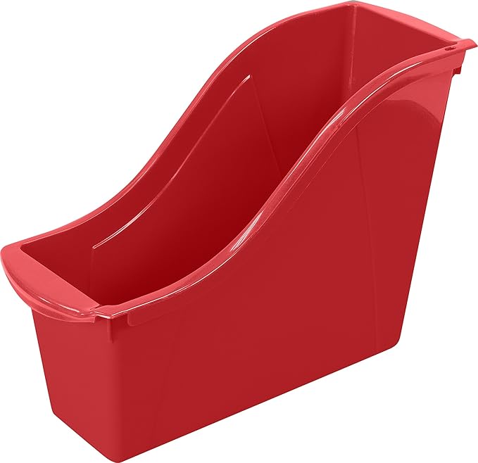 Storex Small Book Bin – Interlocking Plastic Organizer for Home, Office and Classroom, STEM Red, 6-Pack (71109A06C)