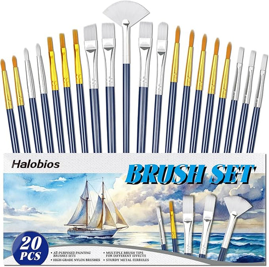 Paint Brushes Set, 20PCS Painting Brushes Different Types of Brushes for Acylic Paint, Watercolor, Oil, Paint Brushes Bulk for Nail, Face Art, Craft, Rock Painting and School Project