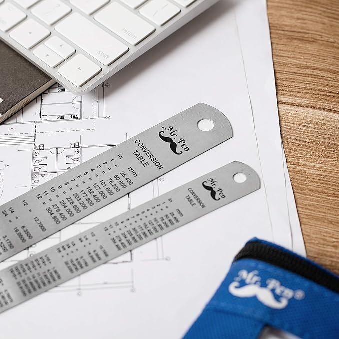 Mr. Pen Steel Rulers, 6 inch and 12 inch Metal Rulers, Pack of 2