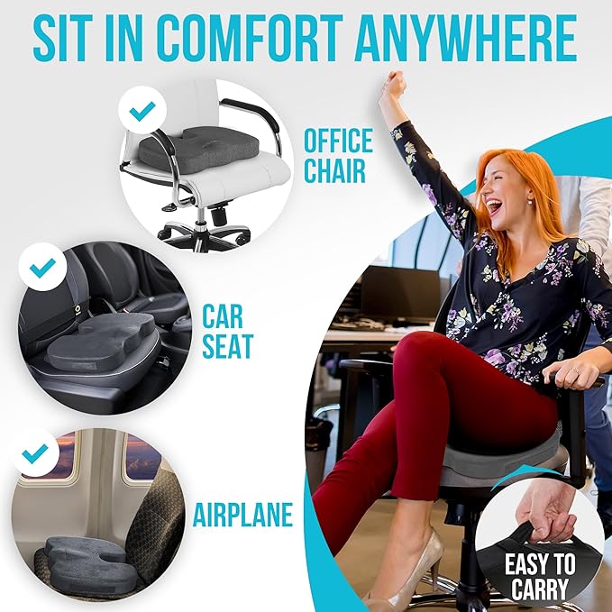 FORTEM Seat Cushion and Lumbar Support for Office Chair, Desk Chair Cushion, Memory Foam Office Chair Cushion, Non Slip Sitting and Back Pillow for Gaming, Car Seat Cushion, Chair Pad