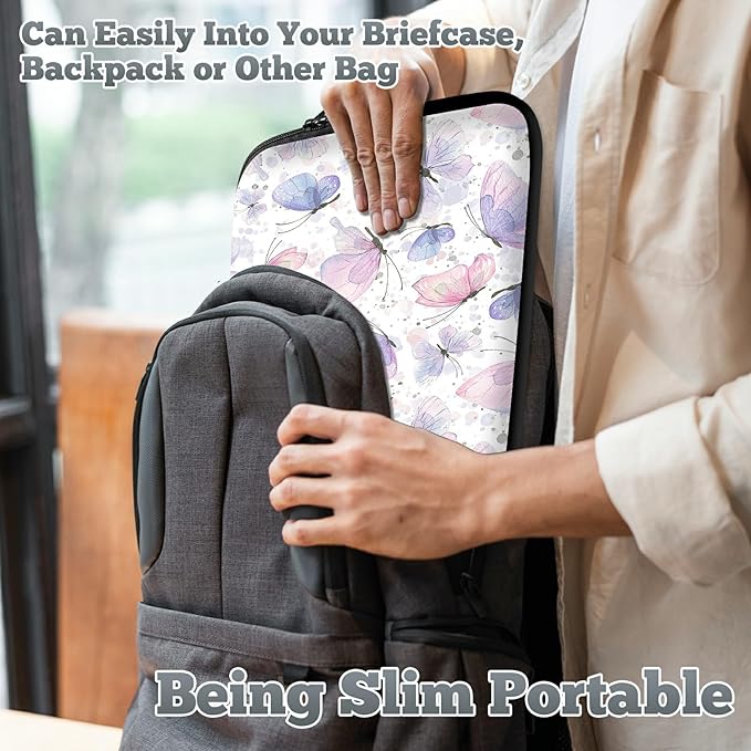 Laptop Sleeve Case Bag 13 inch, Pink Purple Butterfly Slim Carrying Case Durable Handbag Travel Laptop Bag for 13 inch MacBook Air M3/M2/Pro M2/ 13" iPad Pro/Air M4/M2 2024