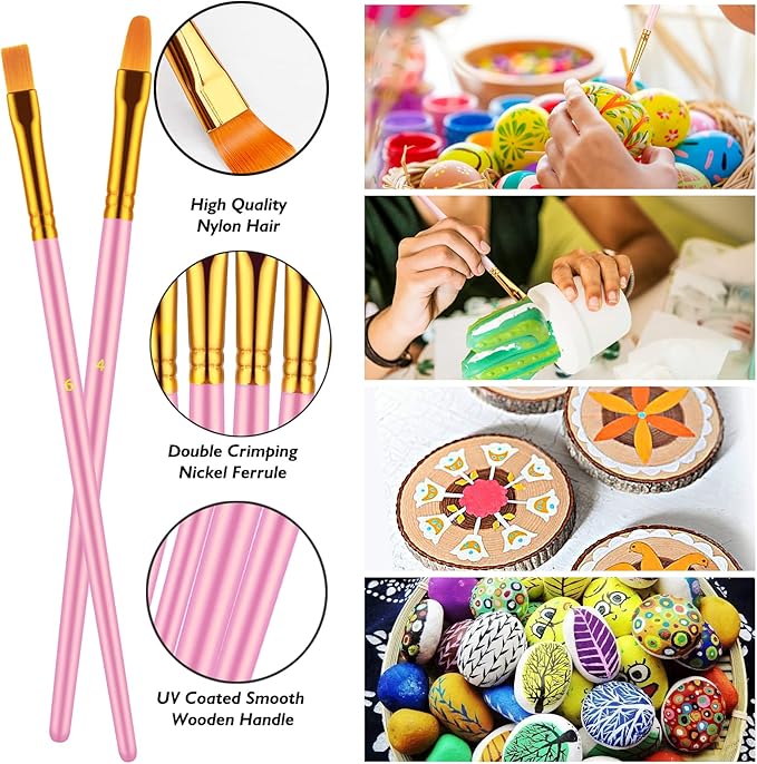 Paint Brushes Set, 20 Pcs Paint Brushes for Acrylic Painting, Oil Watercolor Acrylic Paint Brush, Artist Paintbrushes for Body Face Rock Canvas, Kids Adult Drawing Arts Crafts Supplies, Blush