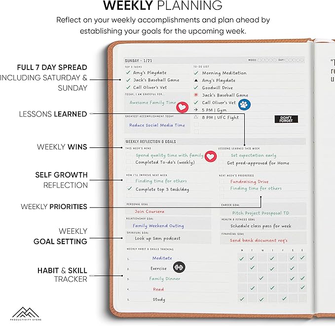 PRODUCTIVITY STORE Pro Max - Dated, 2025 Planner, 8.5" x 11" - The #1 Productivity Planner to Achieve Your 2025 Goals - Planner 2025-2026 - Brown - A4