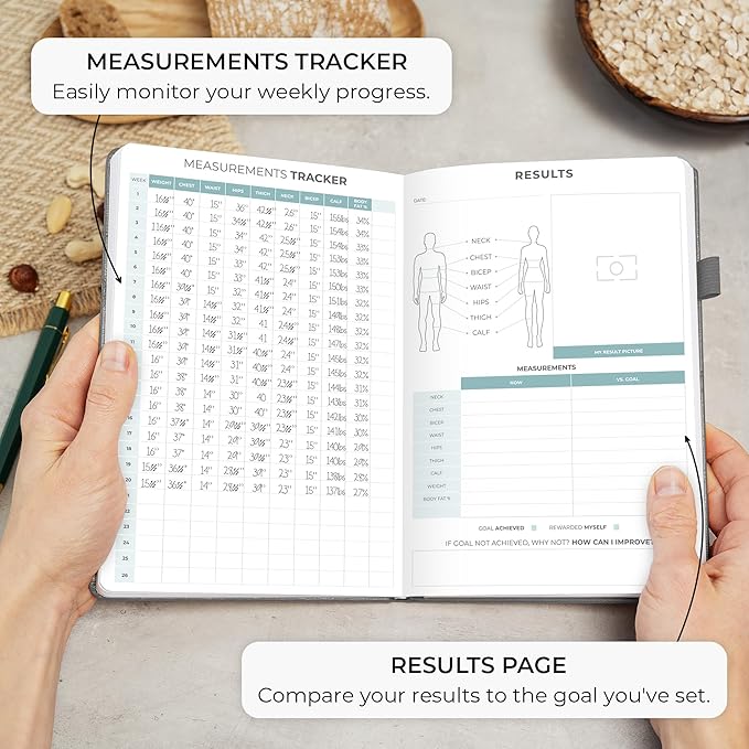 Clever Fox Food Journal - Daily Food Diary, Meal Planner to Track Calories & Nutrients, Weight Tracker Notebook, A5 (Silver Black)