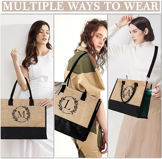 YOOLIFE Christmas Gifts for Women - Initial Tote Bag & Makeup Bag, Birthday Gifts for Women Mom Teacher Friend Christmas Gift