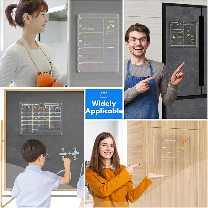 Magnetic Acrylic Calendar for Fridge,2 Pack 9"x13" Clear Fridge Calendar Dry Erase Magnetic Planning Boards Set(Meal Planner+Blank Board)