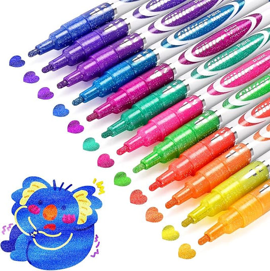 Glitter Markers Pen 12 Colors Glitter Metallic Shimmer Marker for Kids Adults DIY Crafts Greeting Birthday Cards Making Scrapbooking Doodle Poster Album Art Supplies, Teen Girl Trendy Stuff