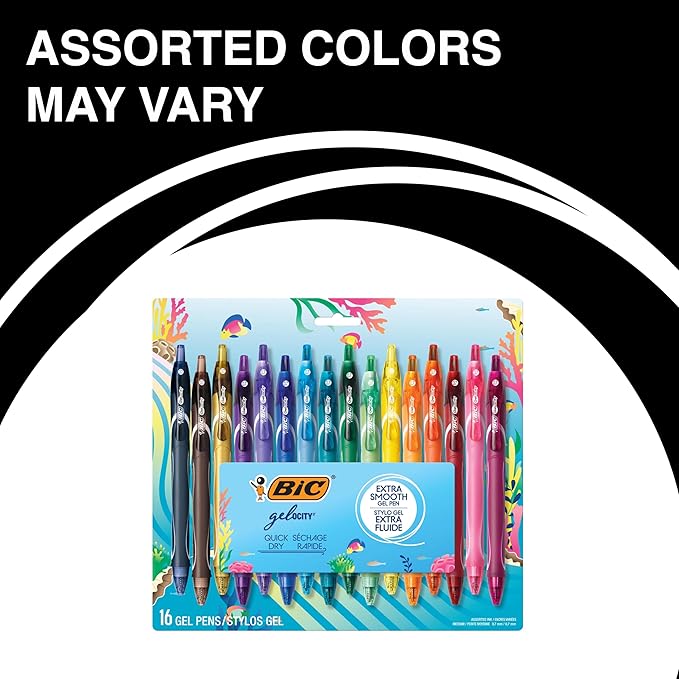 BIC Gelocity Quick Dry Ocean Themed Gel Pens, Medium Point (0.7mm), 16-Count Gel Pen Set, Colored Gel Pens for Note Taking and Journaling