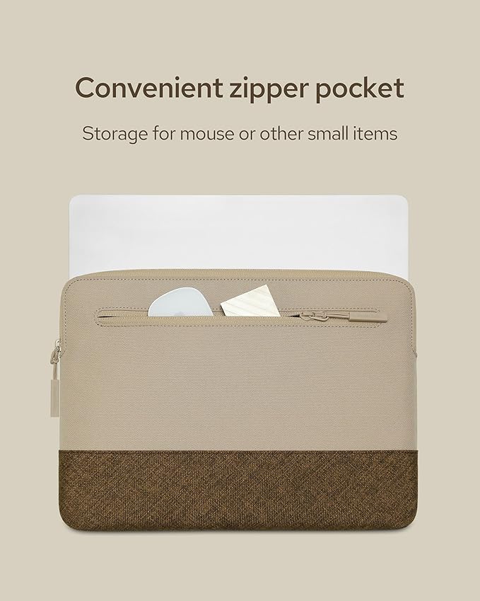 Slim Laptop Sleeve with a Back Zipper Pocket Designed for M1/M2/M3 MacBook Pro/Air (Latte, for 14.2-inch MacBook Pro (M1/M2/M3))