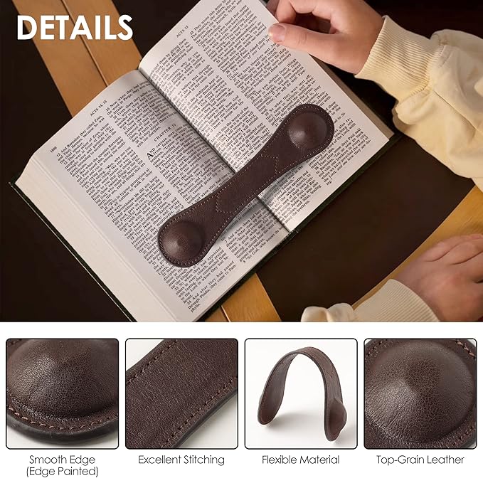 KINIVA Leather Weighted Bookmarks Book Weight Page Holder for Reading,Book Open Holder for Kids Adult,Gifts for Reader (01+04 Coffee)