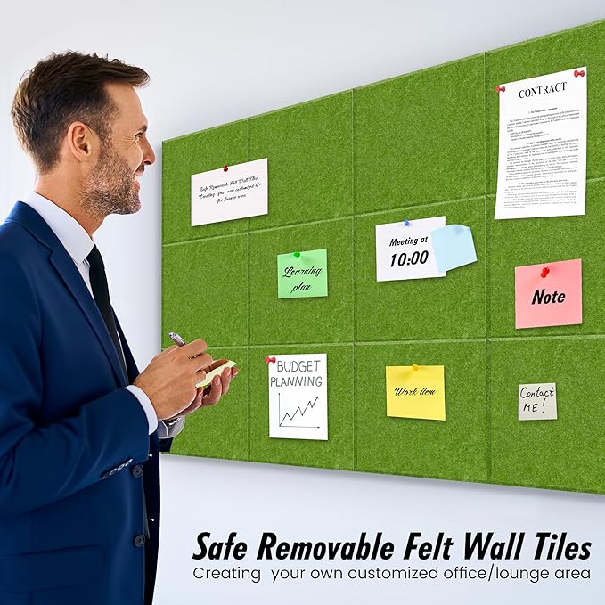 Large Cork Board for Walls Green Felt Board Alternative -Felt Bulletin Board Tiles for Office Wall Decor,corkboard,Push pin Board Wall Organizer for Office -6Pack (Green)