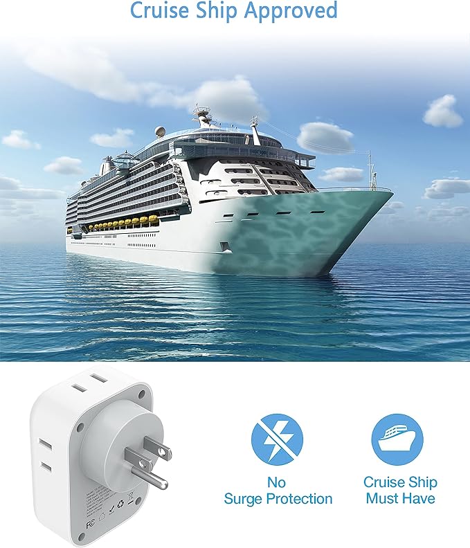 USB Wall Charger, Wall Plug Adapter Outlet Extender, TESSAN 3 Charger Block (1 USB C Port), Multi Charging Station for Cruise, Bathroom, Office, Dorm Essentials, White