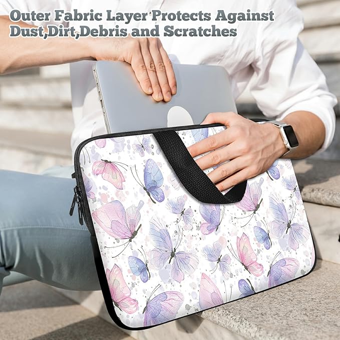 Laptop Sleeve Case Bag 13 inch, Pink Purple Butterfly Slim Carrying Case Durable Handbag Travel Laptop Bag for 13 inch MacBook Air M3/M2/Pro M2/ 13" iPad Pro/Air M4/M2 2024