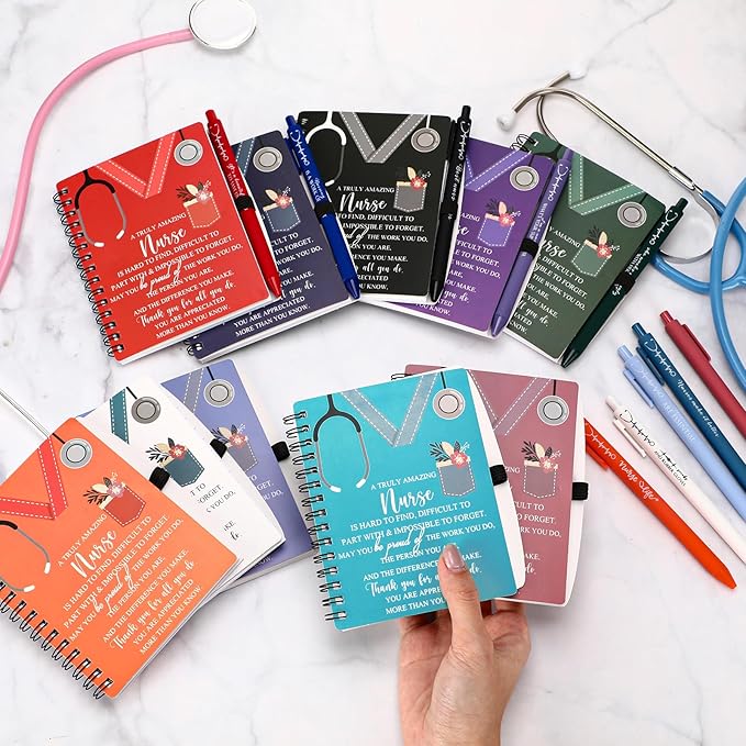 Jetec 20 Sets 2025 Nurse Appreciation Gift Thank You Gifts for Medical Nursing Assistants Inspirational Spiral Notebook Journal with Sticky Note Notepad Ballpoint Pen Bulk for Nurse Coworker Doctor