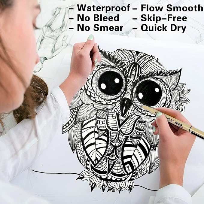 Muchcute Micro Fineliner Drawing Art Pens: 16 Black Fine Line Waterproof Ink Set Artist Supplies Archival Inking Markers Liner Professional Sketch Outline Anime Sketching Watercolor Zentangle Stuff
