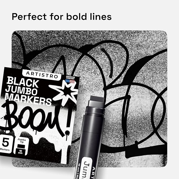 ARTISTRO 5 Black Acrylic Paint Pens, Acrylic Paint Markers Jumbo Tip, Fabric Markers for Textile, Canvas, Rock, Glass, Wood, Paper, DYI, Pens for Kids and Adults