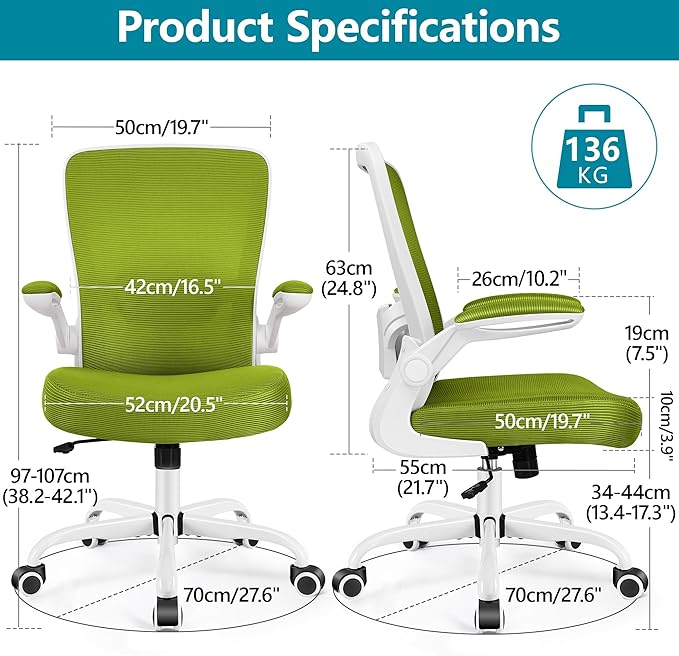 FelixKing Office Chair, Ergonomic Desk Chair Breathable Mesh Chair with Adjustable High Back Lumbar Support Flip-up Armrests, Executive Rolling Swivel Comfy Task Computer Chair for Home Office