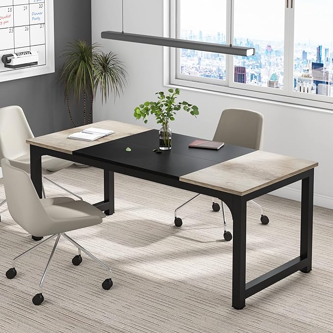 Tribesigns Modern Computer Desk, 70.8 x 31.5 inch Large Office Desk Computer Table Study Writing Desk Workstation for Home Office, Black Metal Frame, Grey Oak