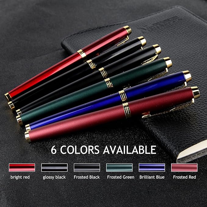 Fountain Pen, luxury pens, Fine point smooth writing pens for journaling fancy pens with Gift Case 10 black ink cartridges an ink converte nice pens writer gifts-Matte Red