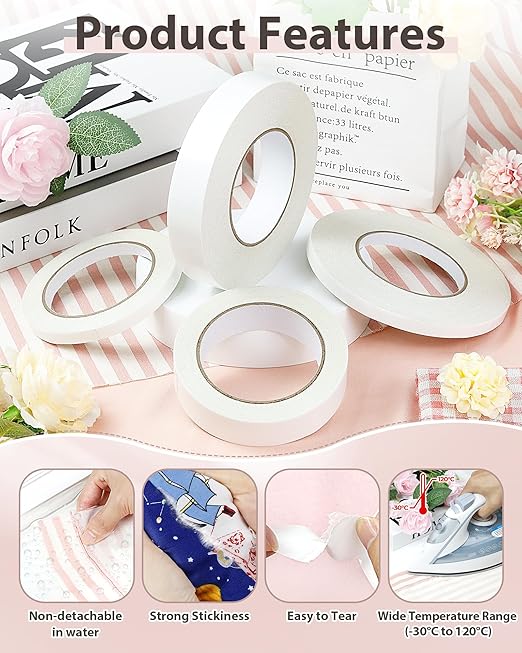 PLANTIONAL 2 Rolls Double-Sided Sticky Fabric Tape, 2/5" x 54.6 Yd & 1" x 54.6 Yd Hem Tape for No Sew, No Iron Hemming, Perfect for Pants, Crafts, and DIY Projects