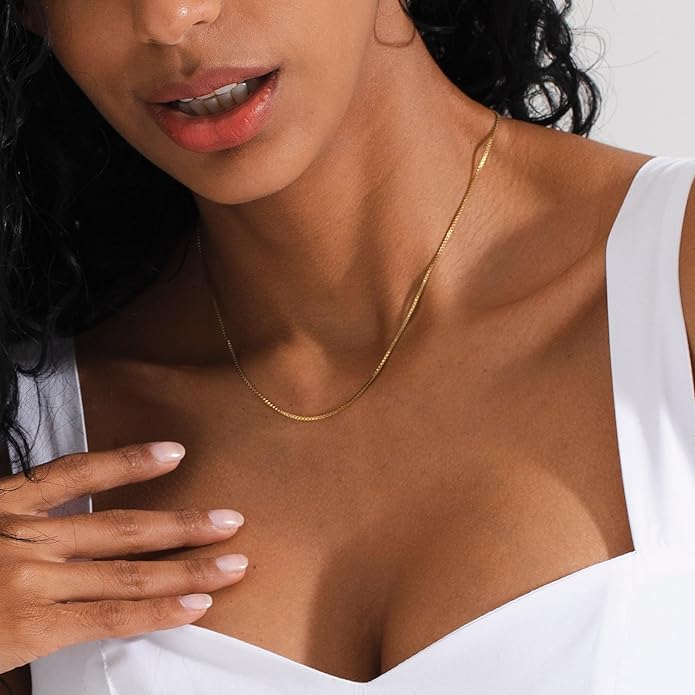 Herringbone Necklace for Women,Dainty Gold Necklace,14k Gold Plated Snake,Gold Chain Choker Necklaces,Simple Gold Layered Necklaces,Gold Jewelry Gift for Women