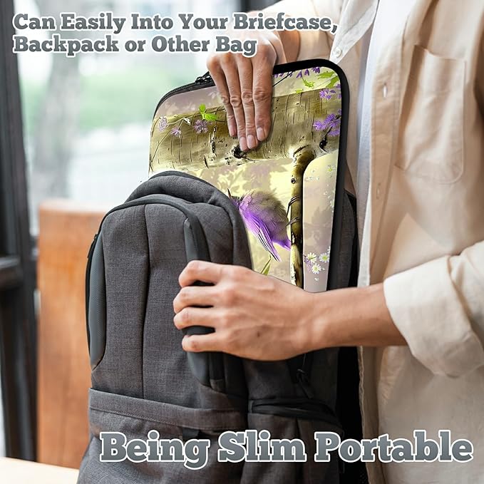 Laptop Sleeve Case Bag 13 inch, Purple Florals Hummingbird Slim Carrying Case Durable Handbag Travel Laptop Bag for 13 inch MacBook Air M3/M2/Pro M2/ 13" iPad Pro/Air M4/M2 2024