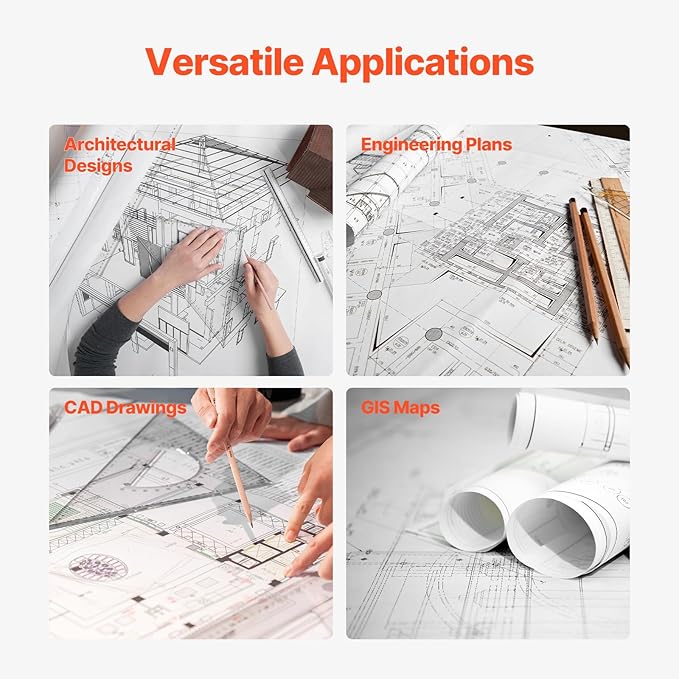 VEVOR Wide Format Paper, 24 in x 150 ft Plotter Paper, 6 Rolls CAD Bond Rolls with 2 in Core, 20 LB Bond Paper Rolls, Idea for CAD Drawings, Engineering Plans, GIS Maps & Architectural Designs