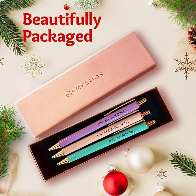 MESMOS 3pc Fancy Pen Set for Women, Thank You Gifts for Women, Stocking Stuffers, Teacher Christmas Gifts for Women, Boss Lady Office Gifts for Coworkers, Teacher Pens, Employee Appreciation Gifts