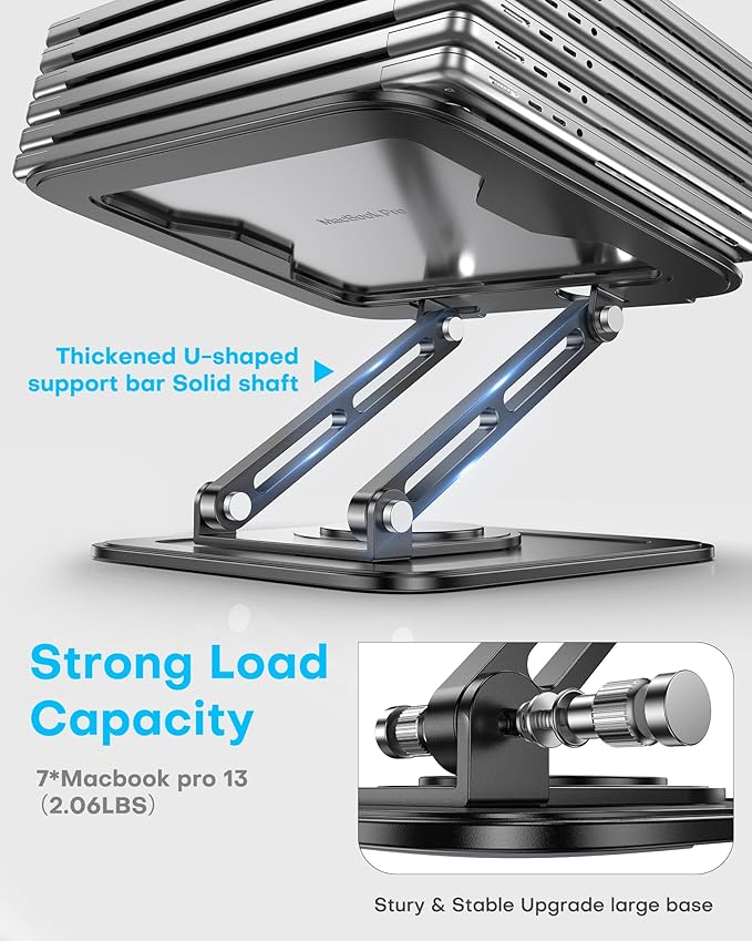 Adjustable Laptop Stand, Computer stand with 360 Rotating Base, Ergonomic Laptop Riser for Desk Foldable Laptop Mount Protable Computer Stand for Laptop Fits with MacBook Pro Air (10-16") - Black