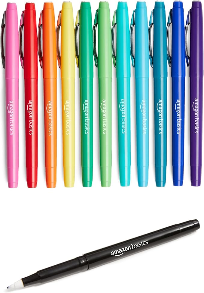 Amazon Basics Felt Tip Markers, Assorted Colors, 12-Pack