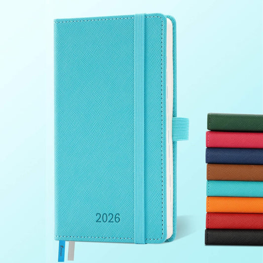 Weekly Monthly 2026 Planner (Jan.26-Dec.26),6.5"x3.75",12 Months Agenda Plan with Month Tabs & Pocket,Expenses/Note Pages, Appointment Book Calendar with Vegan Leather Cover,Light Blue