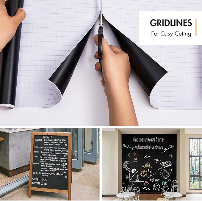 Chalkboard Wallpaper Stick and Peel: Contact Paper Classroom Chalkboard Stickers Chalk Board Paint Self Adhesive Wall Paper with 8 Colorful Chalks(17.5" x 393.7")