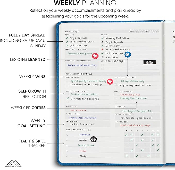 PRODUCTIVITY STORE Pro Max - Dated, 2025 Planner, 8.5" x 11" - The #1 Productivity Planner to Achieve Your 2025 Goals - Planner 2025-2026 - Navy - A4