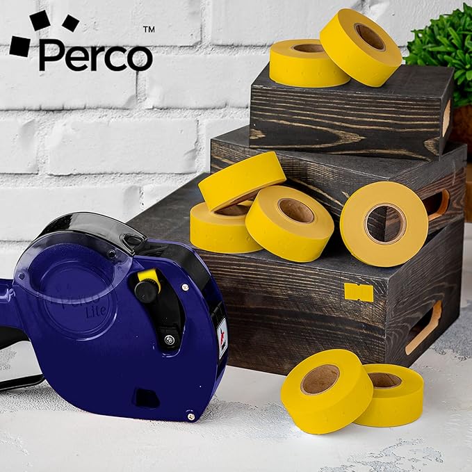 Perco 1 Line Yellow Labels - 32 Rolls, 4 Sleeves, 32,000 Blank Price and Date Gun Labels for Perco 1 Line Price and Date Guns - Made in USA