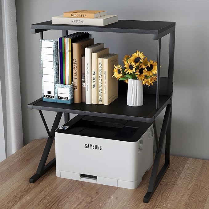 Printer StandAboxoo Printer Stand for Desk, Desktop Printer Shelf Large Printer Stands 3 Tiers Multi-Purpose Desk Office Organization Shelves for Home Office Printer Fax Book, Black