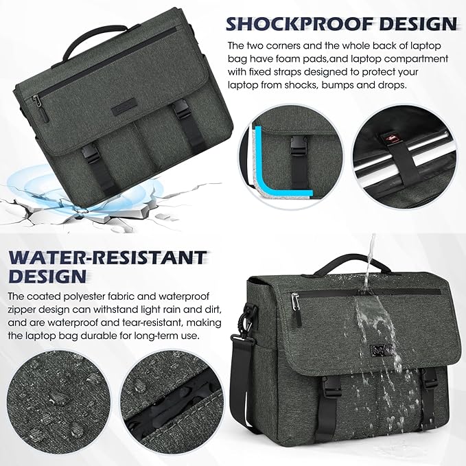 NEWHEY Messenger Bag Laptop Briefcases for Men 15.6 Inch Laptop Bag Water-resistant Computer Bag Lightweight Shoulder Handbag Satchel Bags for Work Business Travel College,Grey