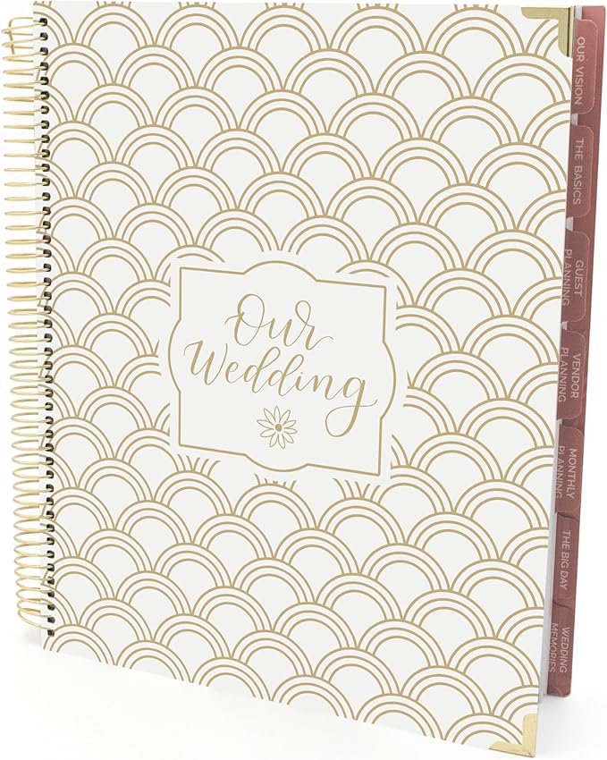 bloom daily planners Wedding Planner & Organizer/Hardcover Keepsake Journal with Essential Planning Tools - Checklists, Vision Boards, Tips & More - 9"x11" (Gold Scallops)