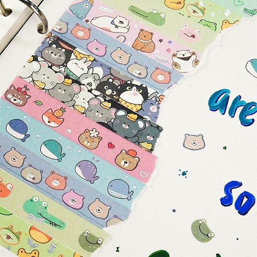 YUBBAEX 20 Rolls Cute Animals Washi Tape Set Gold Silver Foil Masking Cartoon Pets Decorative Tapes