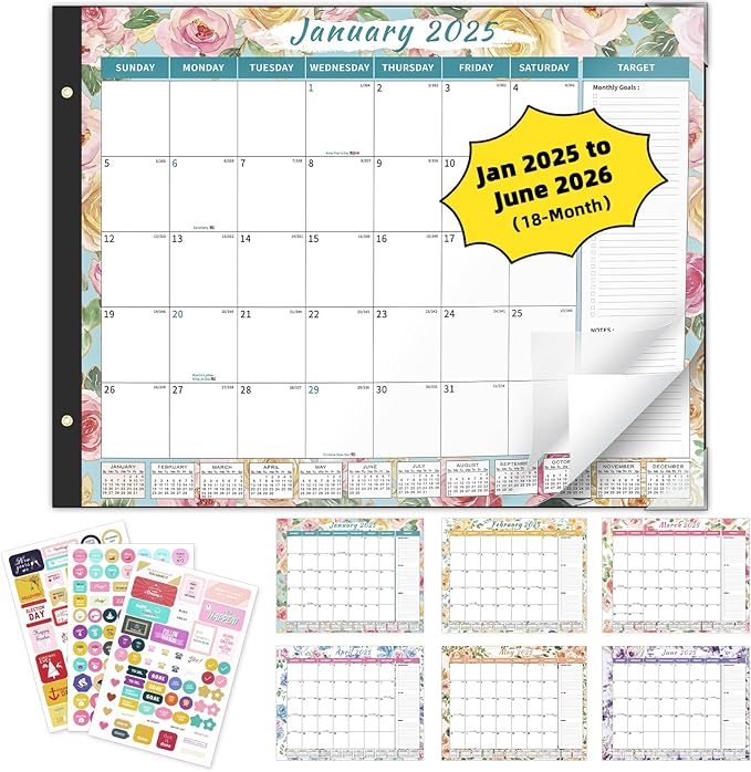 Ospelelf Calendar 2025-2026 Large Desk Calendar 22'' x 17'', Monthly Desktop Calendar, 18 Month Family Calendar, Use Jan 2025 - June 2026