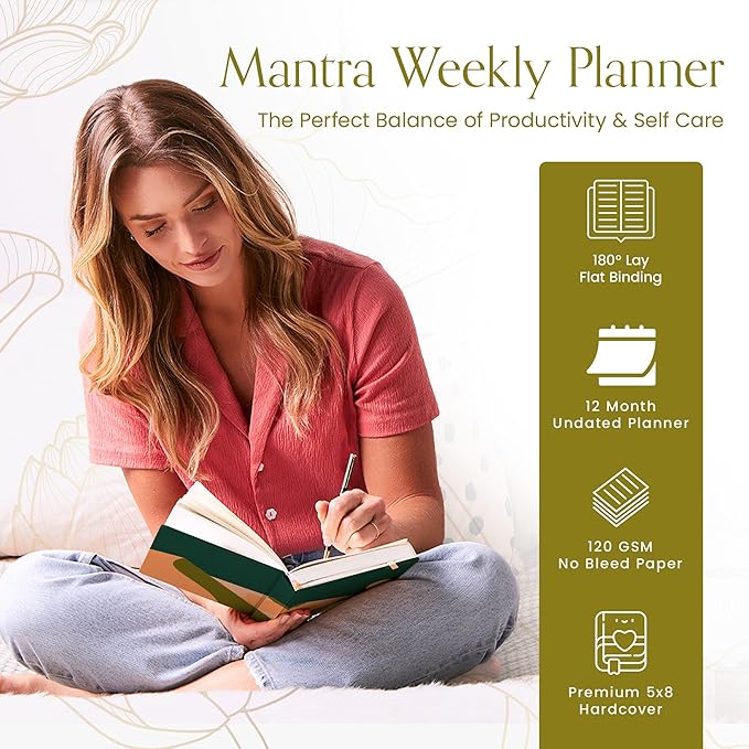2025 Planner, Daily Journal & Gratitude Journal All-In-One with To Do List, Self Care Prompts & Habit Tracker - 5.8 x 8.3 - Midnight
