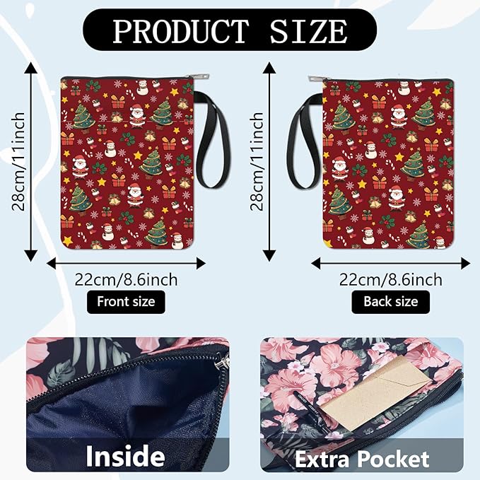 CRASPIRE Christmas Tree Book Sleeve Santa Book Protector Xmas Book Covers for Paperbacks Washable Fabric Cloth Book Cover with Zipper and Extra Sleeve Pocket for Book Lovers Classmate Gifts