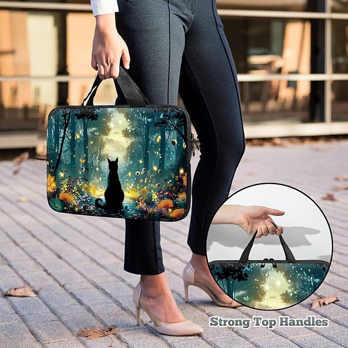 Universal Tablet Laptop Sleeve Case 10 inch, Glowworm Cat Slim Carrying Case Durable Handbag Travel Laptop Bag for 7 to 10-inch Laptops/Notebook/Kids Tablet/ipad/eBook Readers