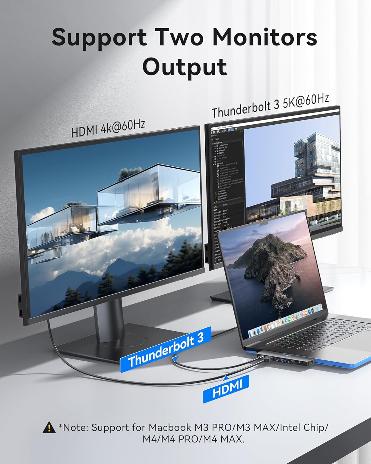 USB C Adapter Hub for MacBook Pro Air 2025-2018, Mac Adapter Multiport for MacBook 13" 15" 16", Mac Accessories Hub 8 in 2 with HDMI Thunderbolt 3 USB-C USB 3.0 2.0 SD/TF Card Reader, Black