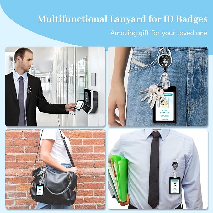 Lanyards for Id Badges, Funny Skeleton Badge Holder with Retractable Reel Clip, Skull Work Name Tags Keychain Lanyard ID Card Protector Cover Case for Women Teacher Nurse Doctor Office