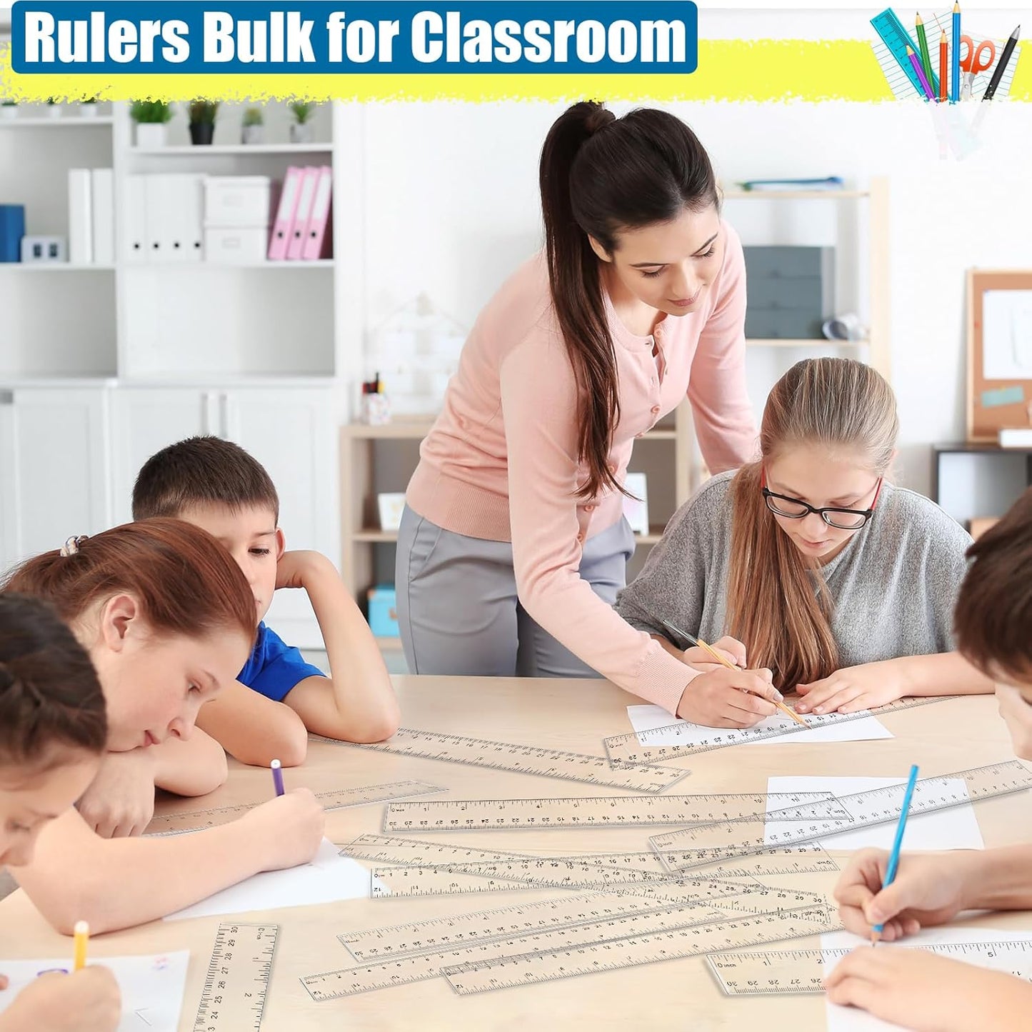 32 Pack Clear Ruler 12 Inch Bulk with Centimeters and Millimeters, Metric Rulers Measuring Drawing Tool for Kids, Ideal Back to School Office Home Supplies