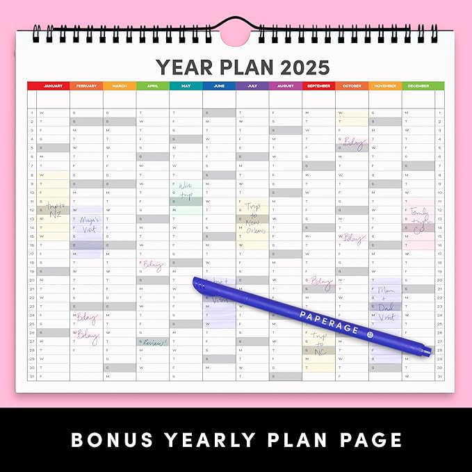 PAPERAGE Calendar 2025-12 Month (Navy), Minimalist Wall and Desk Calendar with Monthly Views and Yearly Plans – Small (9 in x 11 in)