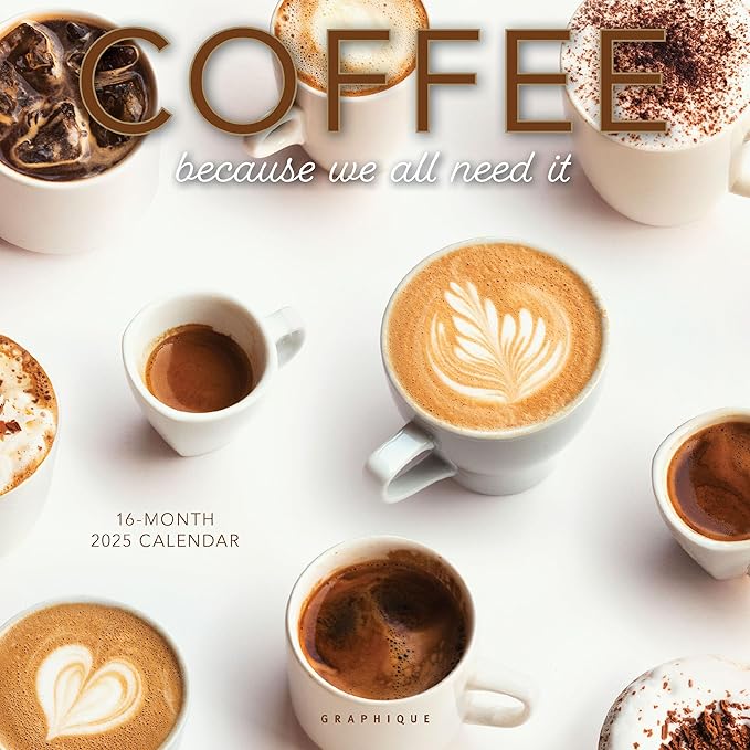 Graphique 2025 Coffee Wall Calendar | 12” x 12” | Thick Paper | Home & Office Organizer | Large Monthly Grid | 3 Languages & Marked Holidays | 4 Month Preview Page for 2026