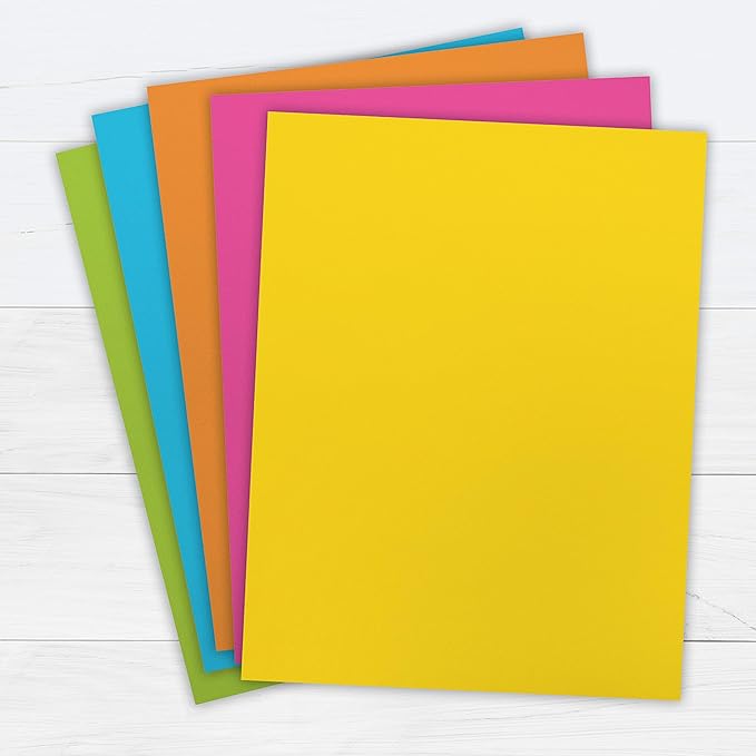 Printworks Neon Cardstock, 65 lb, 5 Assorted Florescent Colors, FSC Certified, 50 Sheets, 8.5” x 11” (00681), Single