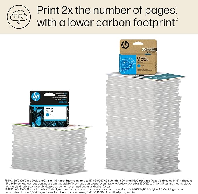 HP 936e EvoMore Cyan Ink Cartridge | Works OfficeJet 9120 Series, OfficeJet Pro 9100 Series, OfficeJet Pro Wide Format 9700 Series | Carbon Neutral | 4S6V3LN